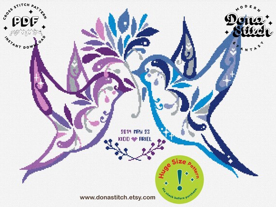 Padrão de ponto cruz de pássaros apaixonados para casamento: faça