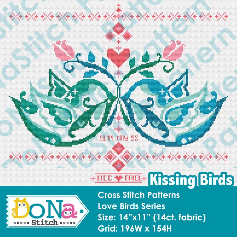 Wedding Cross stitch Pattern Customizable Modern pattern Kissing Birds Love Birds Series PDF DIY instant download image 2