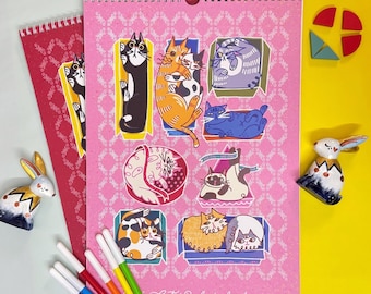2026-2027 Wall Academic Calendar | Kawaii Cats Daily | Sep - Aug | Cute Animals, Pets, illustration, Hand-Drawn Art | Gifts for Cat Lovers