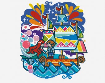 Little Mermaid Cross Stitch Needlepoint Pattern : Ariel Princess Embroidery (PDF)