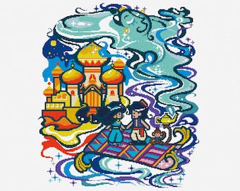 Aladdin Cross Stitch Needlepoint Pattern : Jasmine Princess Embroidery (PDF)