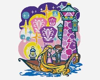 Rapunzel Cross Stitch Needlepoint Pattern : Fairytale Princess Embroidery (PDF)
