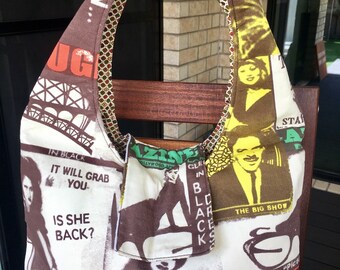 Retro,Vintage fabric shoulder handbag.Audrey Hepburn design fabric cotton shoulder bag. One of a kind, unique. Made with love,ready to ship.