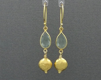 Green Amethyst & Gold Vermeil Hammered Bead Earrings