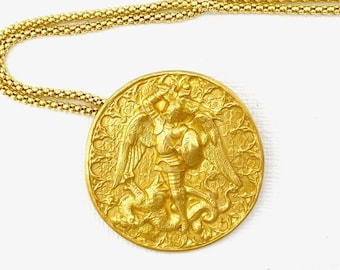Archangel Michael Dragon Pendant in gold vermeil