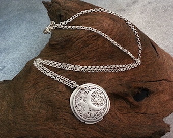 Moon & Stars Boho Wax Seal Pendant in fine silver, handmade OOAK gift for him /her