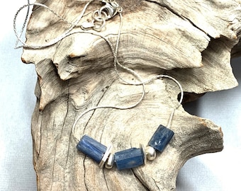 Raw Kyanite Blue Silver Necklace