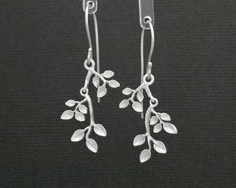 Sterling Silver Branch Leaf Earrings