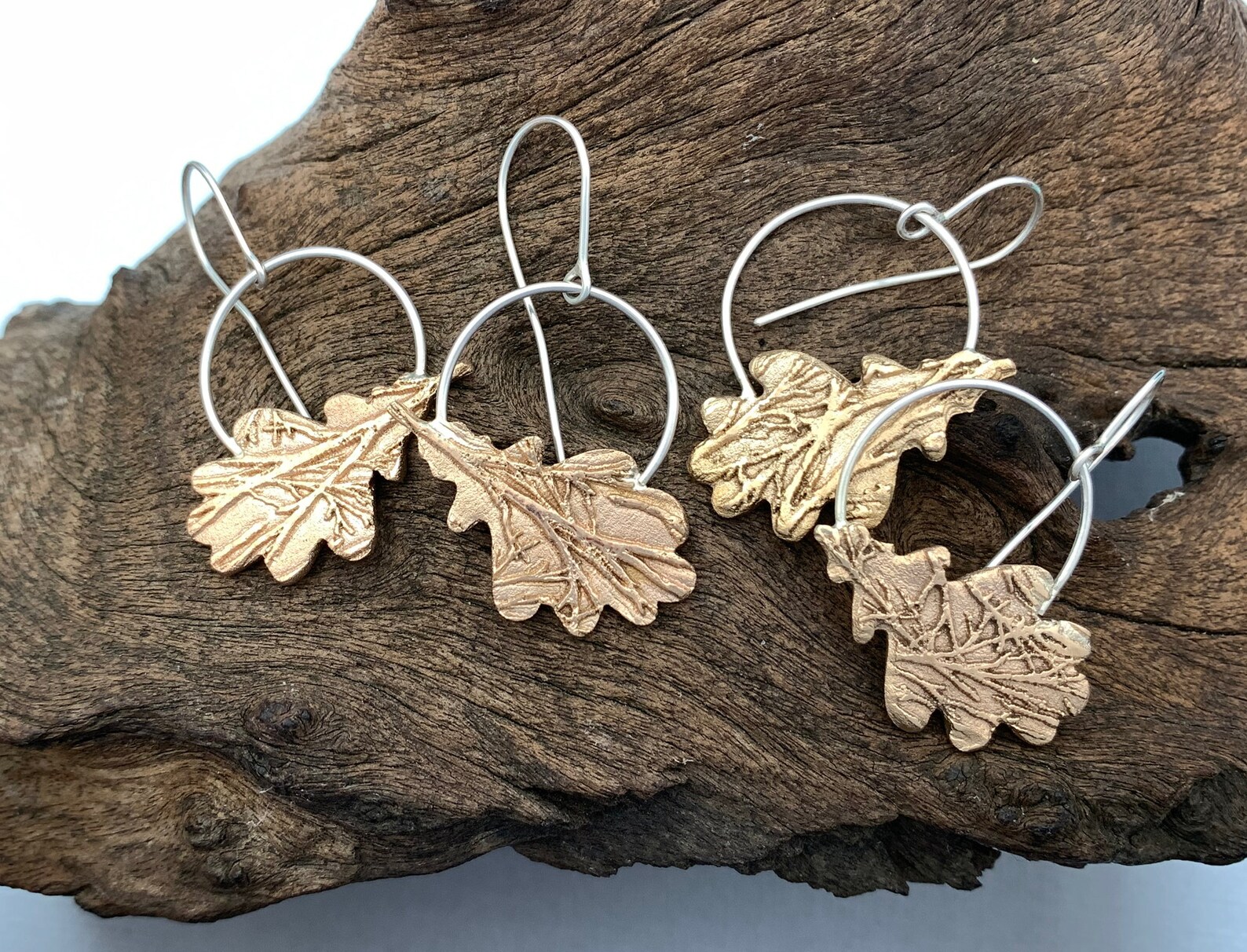 Bronze and Silver Leaf Earrings Etsy UK