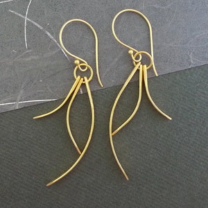 Three Curved Bar Yellow Gold Vermeil Dangle Earrings, for her, gifts