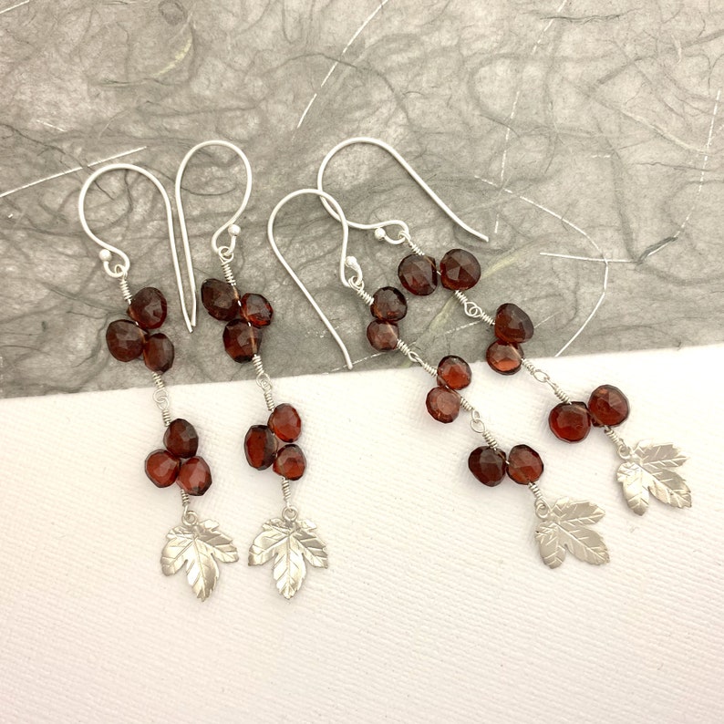 Garnet & Maple Leaf Silver Earrings image 3