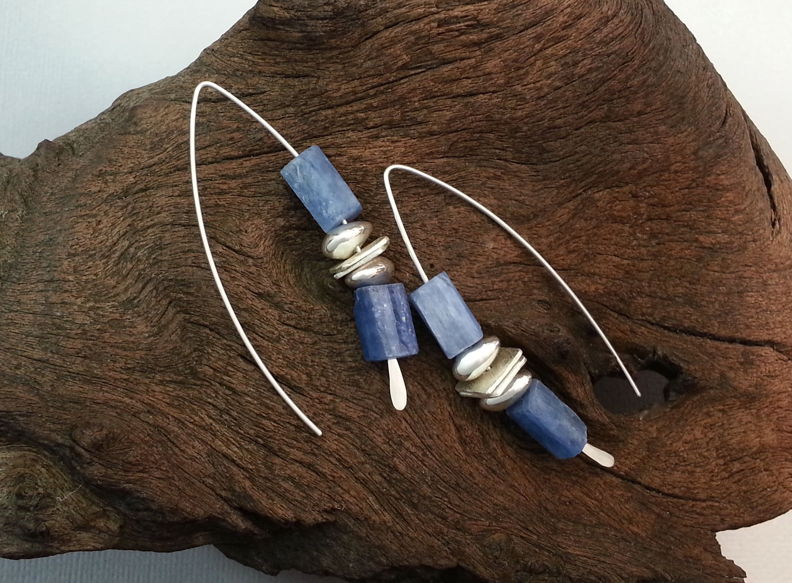 Raw Blue Kyanite & Sterling Silver Swing/Threader Earrings
