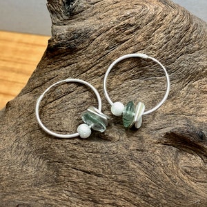 Moss Agate Silver Hoop Charms Earrings