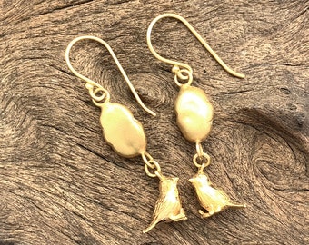 Fat Cloud and Bird Gold Vermeil Earrings