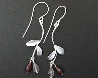 Leaf & Gemstone Sterling Silver Earrings