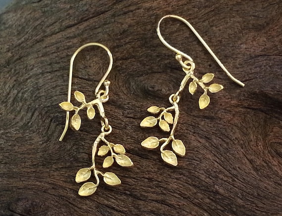 Leaf & Branch Earrings in Yellow Gold Vermeil