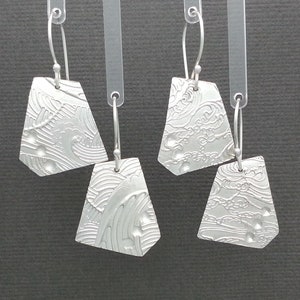 Wave Textured/Patterned Dimple Polygon Fine Silver Earrings