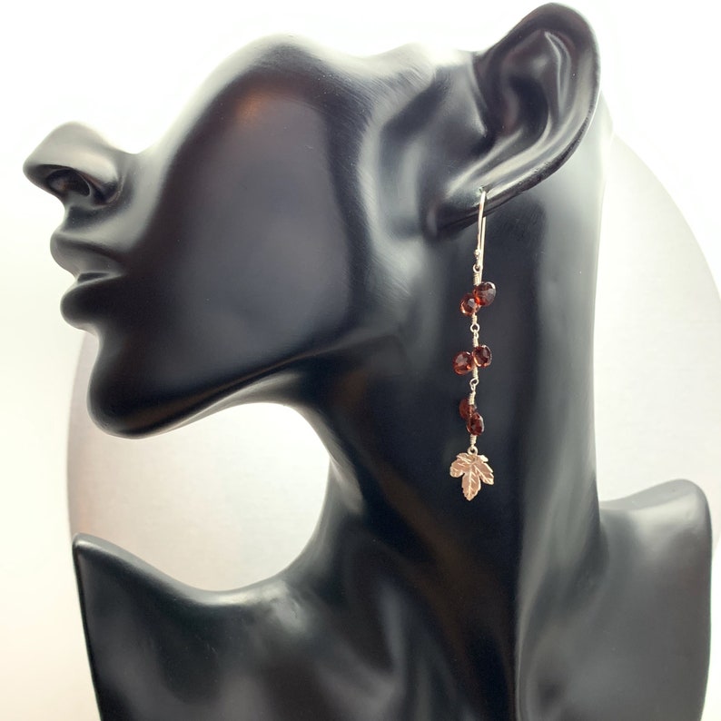 Garnet & Maple Leaf Silver Earrings image 5