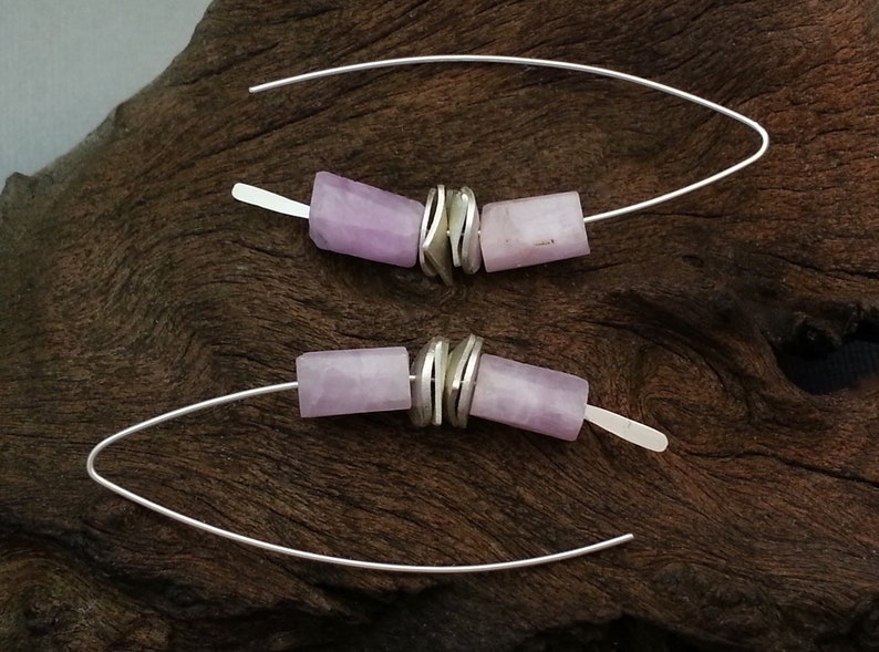 gifts for her Raw Lilac Kunzite Threader Earrings in a sterling silver handcrafted stacking style