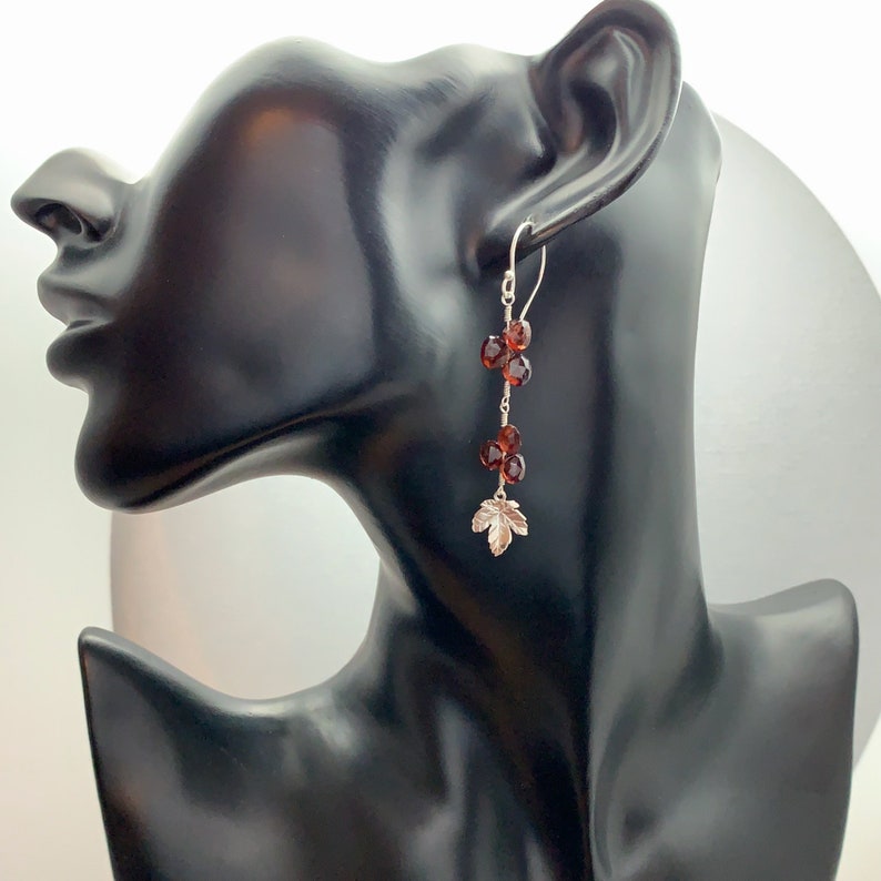 Garnet & Maple Leaf Silver Earrings image 6