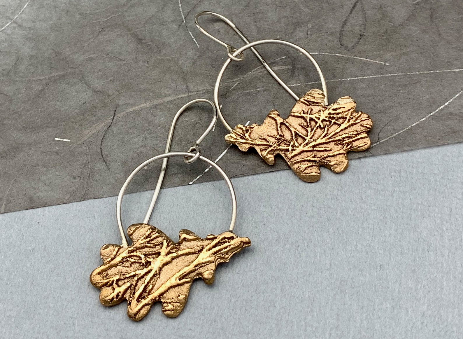 Bronze and Silver Leaf Earrings Etsy UK