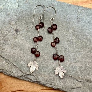 Garnet & Maple Leaf Silver Earrings image 4