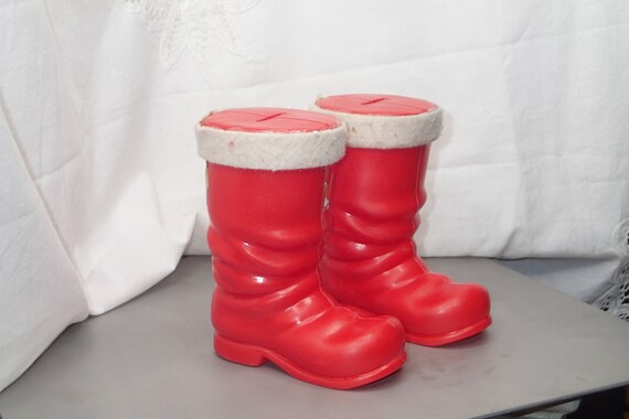Vintage Red Santa Boots Plastic Boots 