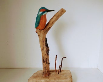 Kingfisher - Driftwood Bird Carving - by Grace Silverwood