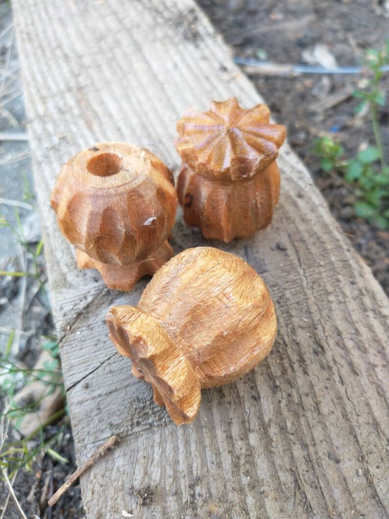 3 X Poppy Seed Head Garden Cane Toppers Hand Carved in Wood Etsy