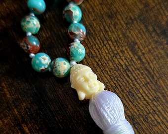Turquoise Jasper Mala Necklace with Buddha Guru Bead