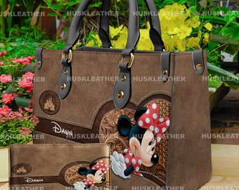 Bolso de mano de cuero personalizado con dibujos animados de Minnie Mouse de Disney, bolso de mujer de Minnie, bolso de mano para amantes de Minnie, bolso de cuero personalizado, bolso cruzado