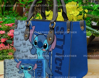 Bolso de cuero para mujer con dibujos de Lilo y Stitch, bolso para amantes de Stitch, cartera de Stitch, bolso de cuero personalizado, bolso personalizado, regalo de Stitch para mamá