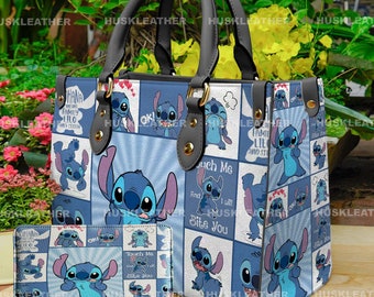Bolso de mano de cuero personalizado de Lilo y Stitch de Disney, bolso de mujer con dibujos animados de Stitch, bolso de mano para amantes de Stitch, bolso de cuero personalizado, bolso bandolera