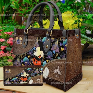 Vintage Mickey Cartoon Frauen Lederhandtasche, Mickey Lover Handtasche, Mickey Mouse Brieftasche, benutzerdefinierte Ledertasche, personalisierte Tasche, Geschenk für Mama