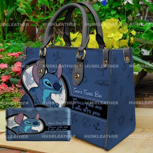 Berühren Sie diese, ich werde Sie Ledertasche Handtasche, Lilo und Stitch Cartoon, Stitch Frauen Taschen und Geldbörsen, Stitch Lovers Handtasche, Custom Ledertasche beißen
