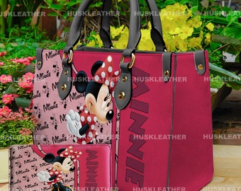 Bolso de mano de cuero para mujer con dibujos animados de Minnie Mouse de Disney, bolso de mano para amantes de Minnie, billetera de Minnie, bolso de cuero personalizado, regalo para mamá, bolso personalizado