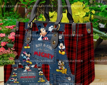 Personalized Just A Girl Who Loves Mickey Mouse Leather Bag,Mickey Mouse Disney Cartoon Woman Purse,Mickey Lovers Handbag,Custom Leather Bag