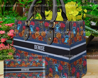Bolso de mano de cuero personalizado con dibujos animados de Disney Lilo y Stitch, bolso de mujer Stitch, bolso de mano para amantes de Stitch, bolso de cuero personalizado, bolso bandolera