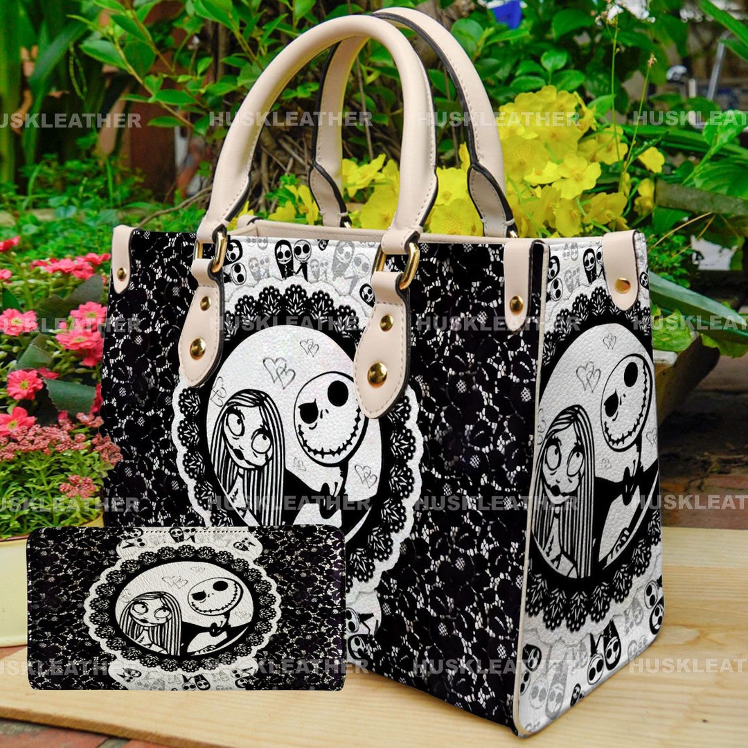 Jack and Sally Nightmare Before Christmas Leather Handbag,skellington  Lover's Handbag,skellington Wallet,custom Leather Bag,personalized Bag 