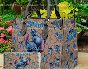 Bolso de mano de cuero personalizado con dibujos animados de Disney Lilo y Stitch, bolso de mujer Stitch, bolso de mano para amantes de Stitch, bolso de cuero personalizado, bolso bandolera
