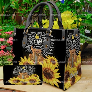 Bolsa de couro feminina de girassol Black Girl, bolsa de amante Black Girl, carteira Black Girl, bolsa de couro personalizada, bolsa personalizada, presente para a mãe