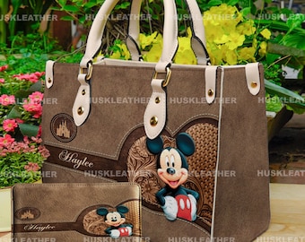 Personalized Mickey Mouse Disney Cartoon Leather Bag Handbag,Mickey Woman Purse,Mickey Lover's Handbag,Custom Leather Bag, Crossbody Bag