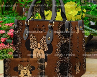 Bolso de mano de cuero personalizado con dibujos animados de Minnie Mouse para mujer, bolso para amantes de Minnie, billetera de Minnie, bolso de cuero personalizado, bolso personalizado, regalo para mamá