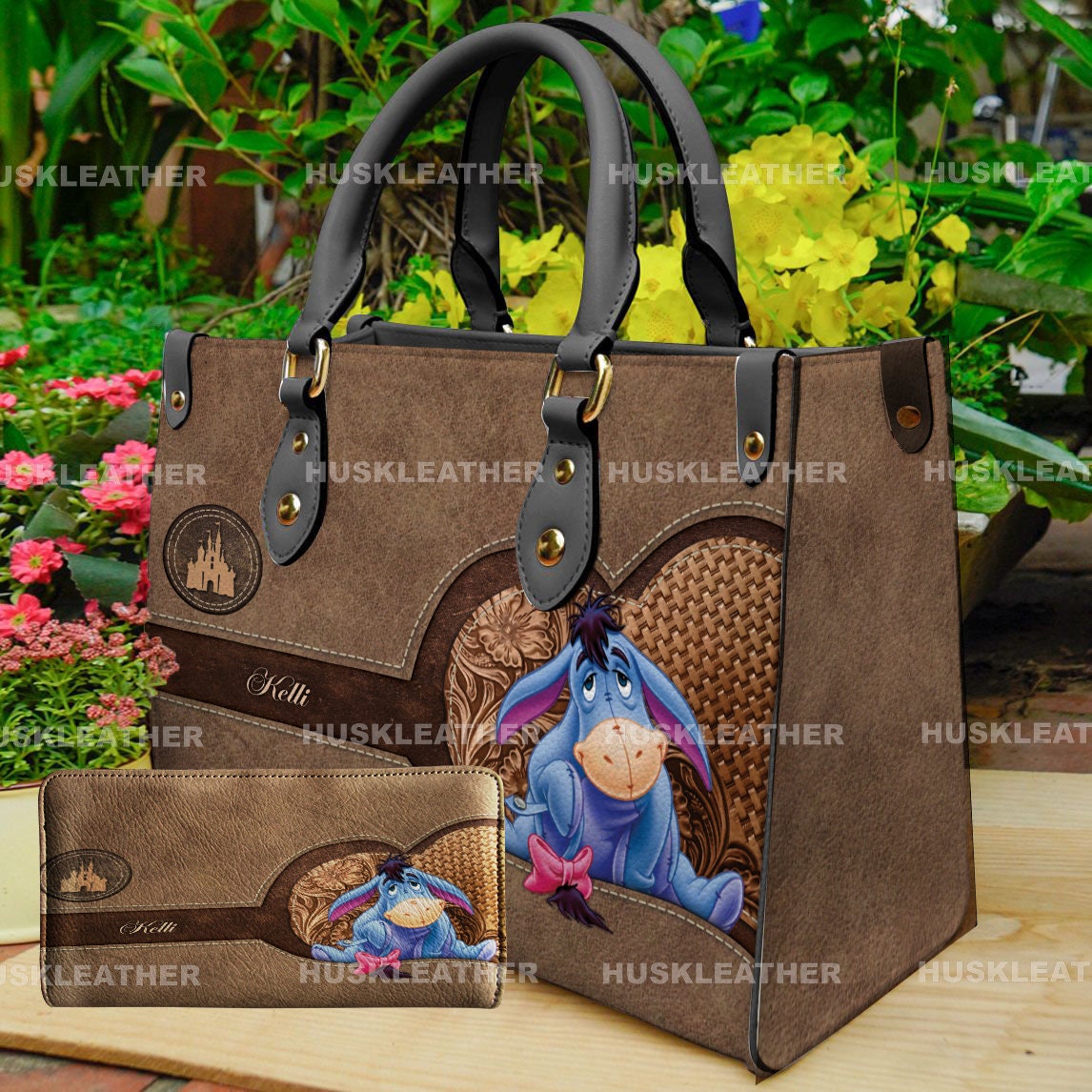 Personalized Winnie The Pooh Eeyore Cartoon Leather Bag Handbag,Eeyore Woman Purse,Eeyore Lovers Handbag,Custom Leather Bag, Crossbody Bag