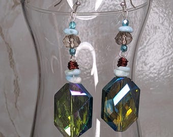 Big Crystal and Larimar Earrings