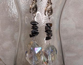 Big Crystal and Bat Earrings