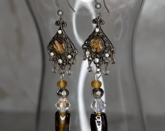 Abalone and Vintage Crystal Earrings