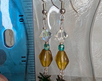 Vintage Crystal Bead and Pineapple Charm Earrings