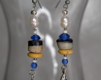 Stone and Pearl Fish Earrings