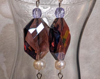 Big Crystal and Pearl Earrings